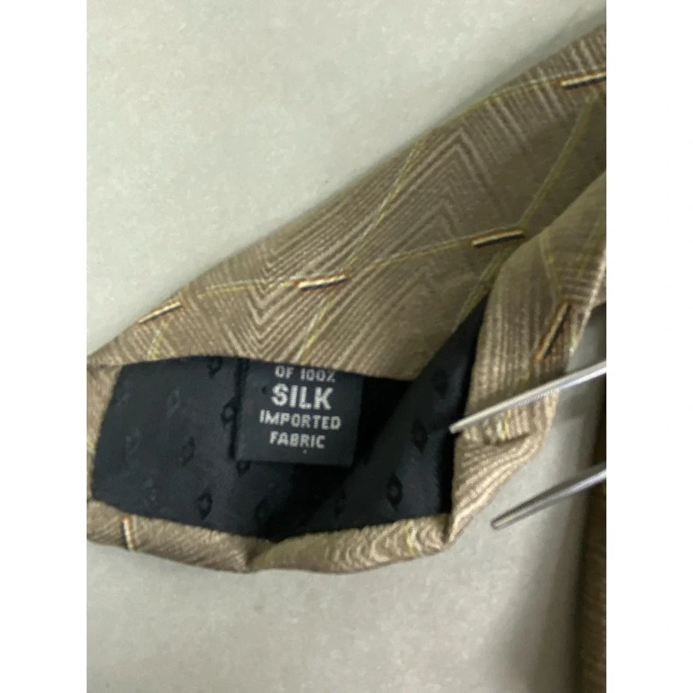 Graham & Lockwood Mens Tie Taupe Brown Gold Silk Geometric Chevron 58x4